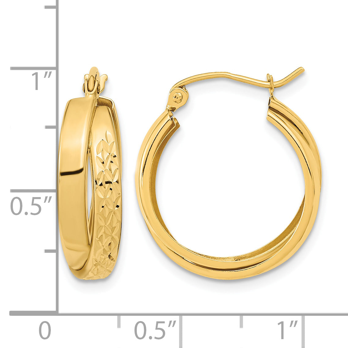 14K Yellow Gold 21.8×6.8 mm Diamond Cut Twisted Round Hoop Earrings