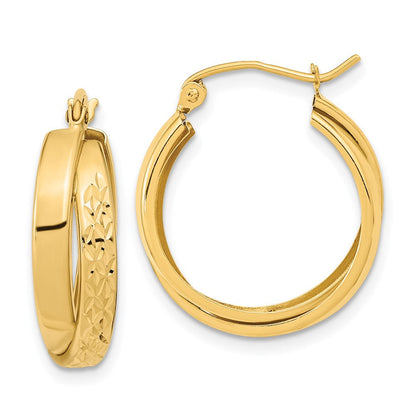 14K Yellow Gold 21.8×6.8 mm Diamond Cut Twisted Round Hoop Earrings