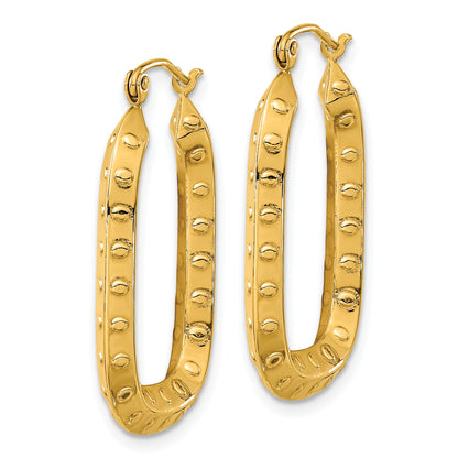 14K Yellow Gold 30mm x 19mm x 3mm Textured Rectangle Hoop Earrings