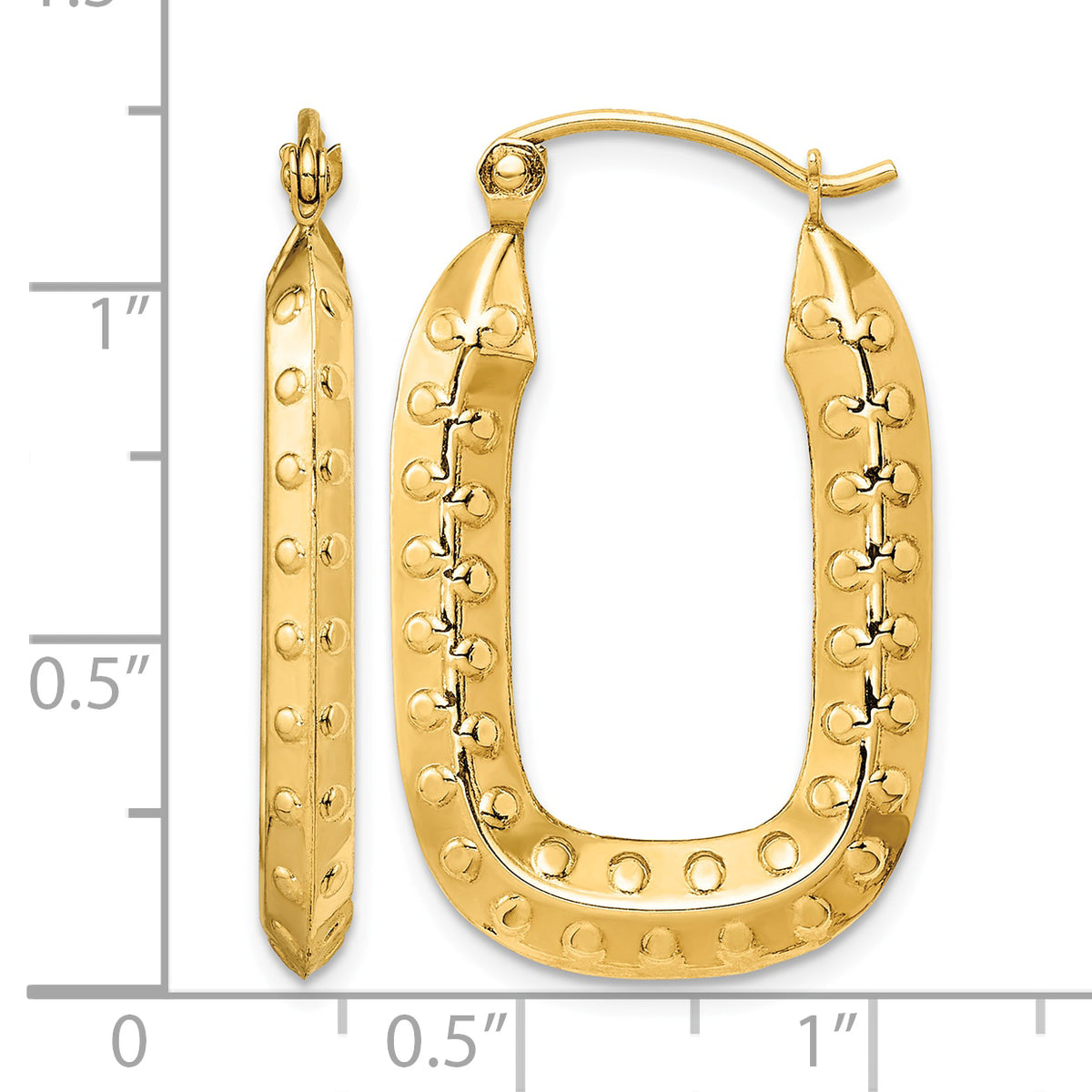 14K Yellow Gold 30mm x 19mm x 3mm Textured Rectangle Hoop Earrings