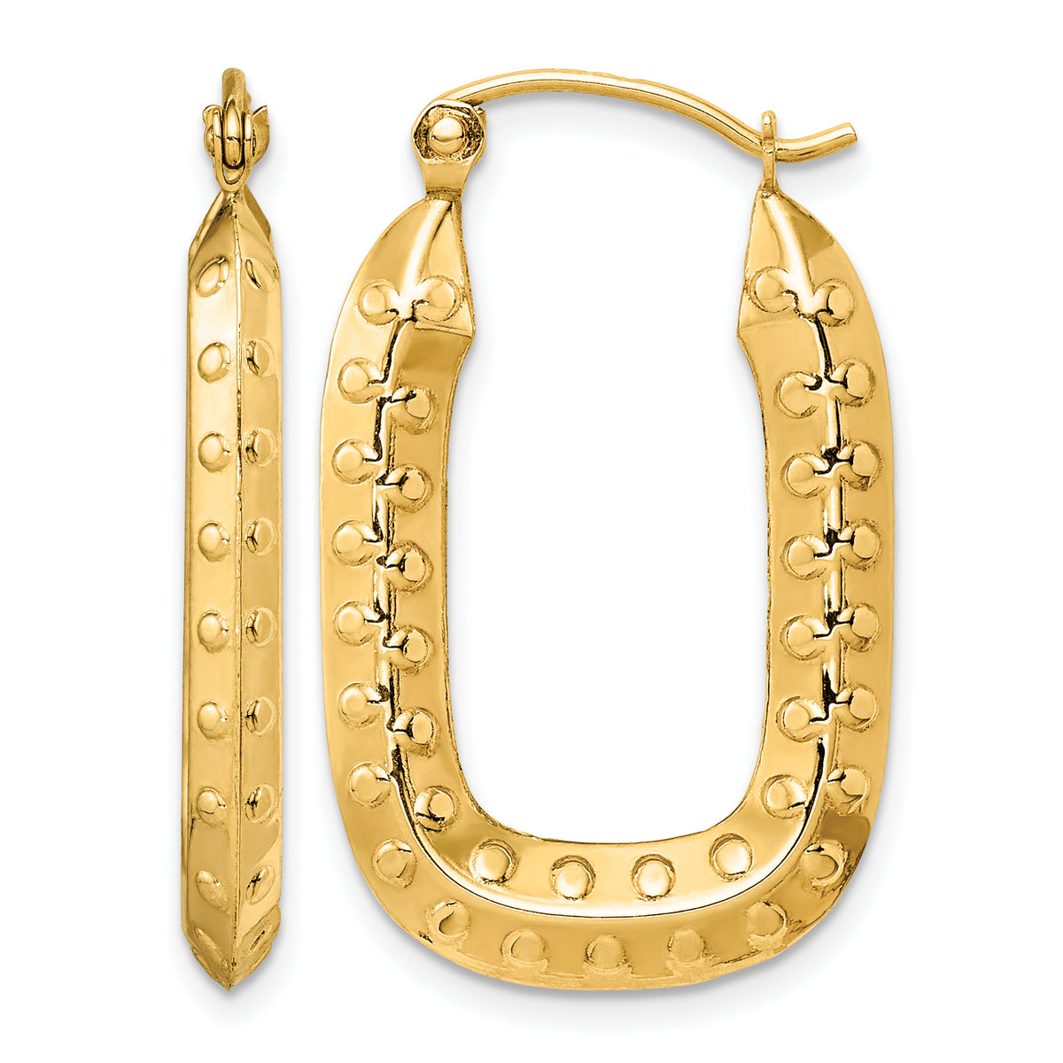 14K Yellow Gold 30mm x 19mm x 3mm Textured Rectangle Hoop Earrings