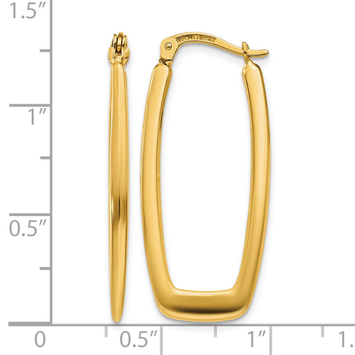 14K Yellow Gold 33mm x 15mm x 2.25mm Modern Rectangle Hoop Earrings