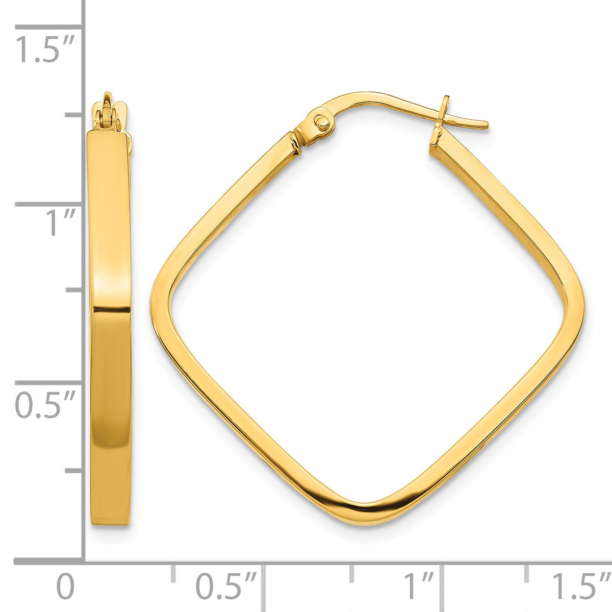 14K Yellow Gold 30mm x 3mm Geometric Square Hoop Earrings