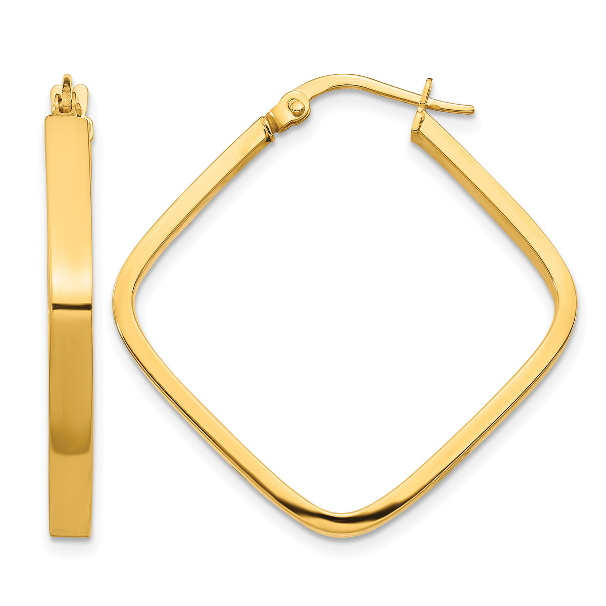 14K Yellow Gold 30mm x 3mm Geometric Square Hoop Earrings