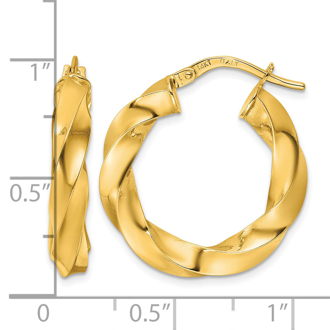 14K Yellow Gold Classic Twisted Spiral Round Hoop Earrings 21.5mm x 4mm