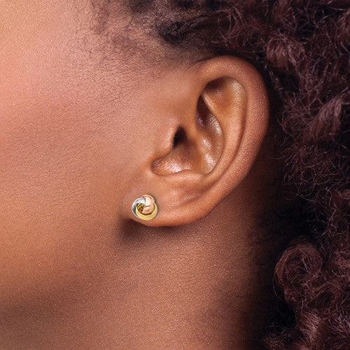 14k gold tri color 7mm love knot post earrings
