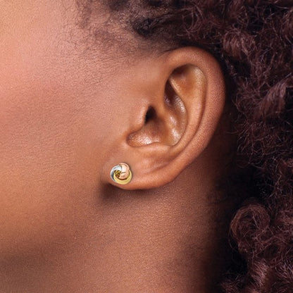 14k gold tri color 7mm love knot post earrings