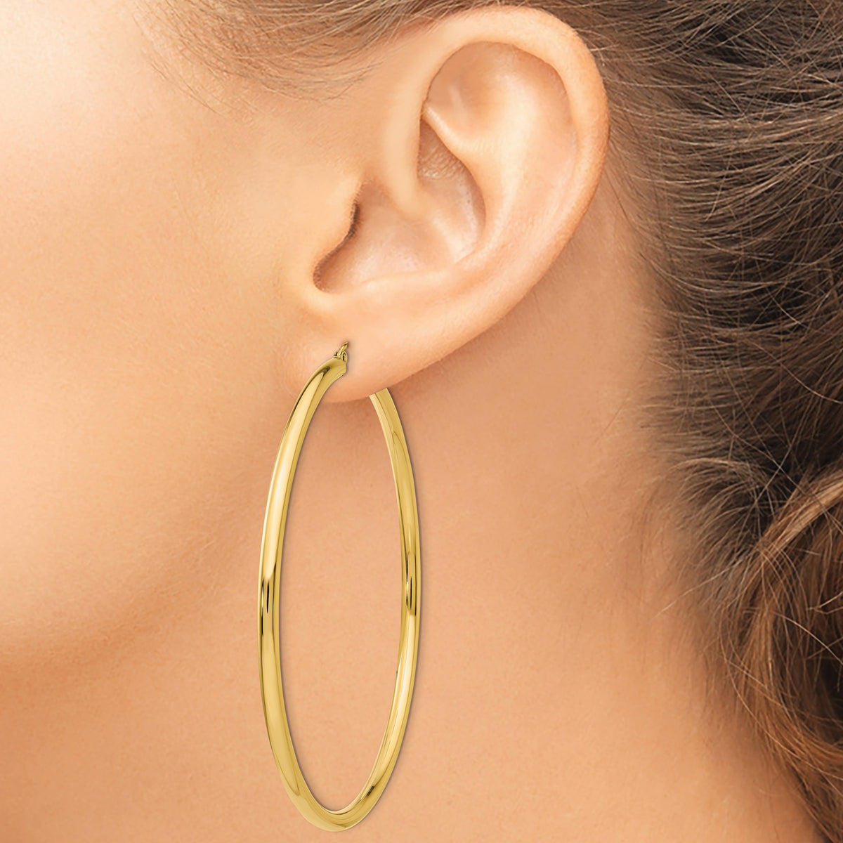 14K Yellow Gold 70mm x 3mm Classic Round Hoop Earrings