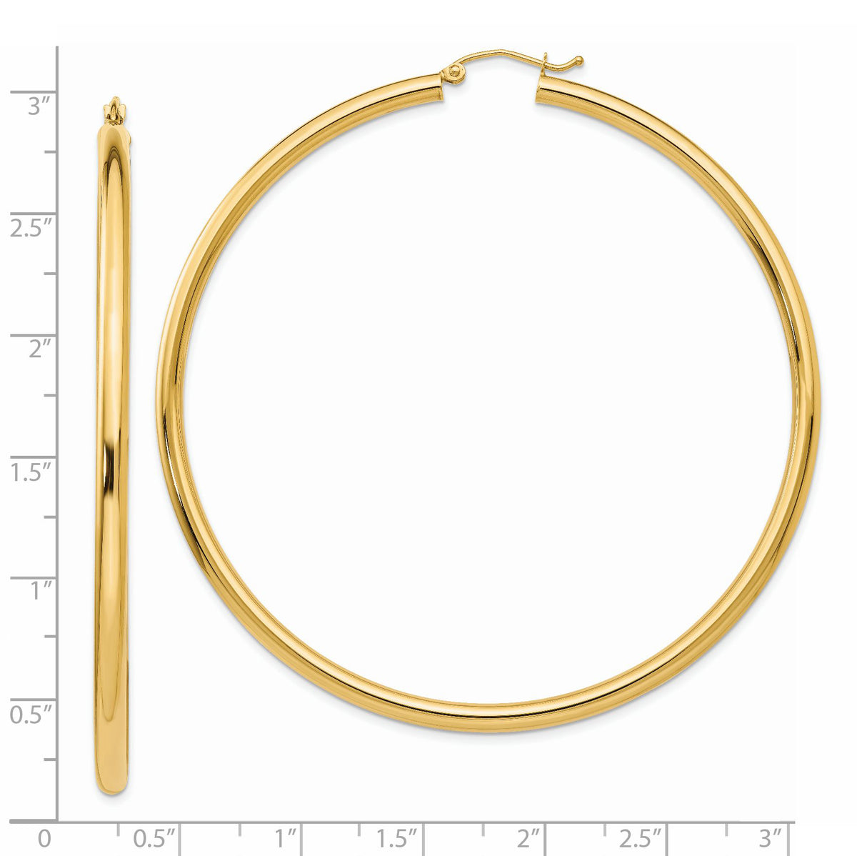 14K Yellow Gold 70mm x 3mm Classic Round Hoop Earrings
