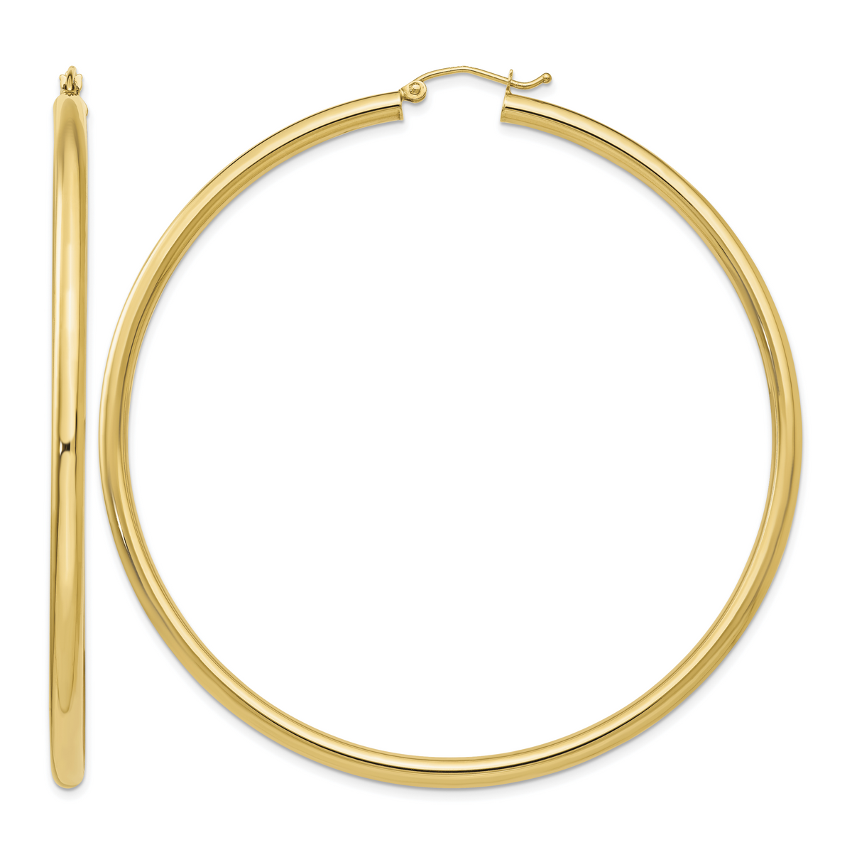 14K Yellow Gold 70mm x 3mm Classic Round Hoop Earrings