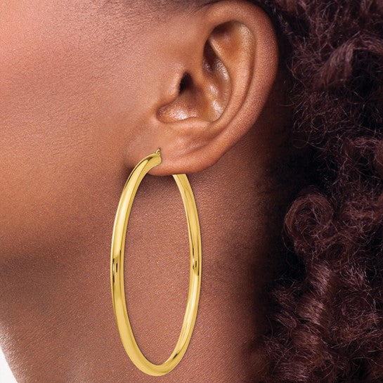 14k yellow gold 2.76 inch large round classic hoop earrings 70mm x 4mm