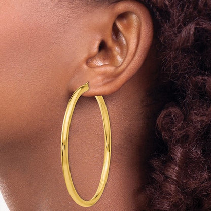 14k yellow gold 2.76 inch large round classic hoop earrings 70mm x 4mm