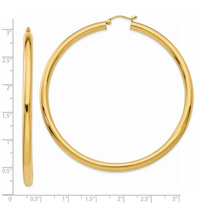 14k yellow gold 2.76 inch large round classic hoop earrings 70mm x 4mm