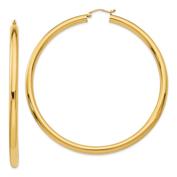 14k yellow gold 2.76 inch large round classic hoop earrings 70mm x 4mm