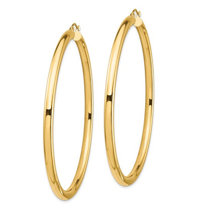 14k yellow gold 2.76 inch large round classic hoop earrings lightweight 70mm x 4mm