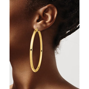 14K Yellow Gold 2.76 inch Large Round Classic Hoop Earrings Lightweight 70mm x 4mm