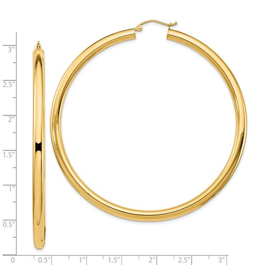 14k yellow gold 2.76 inch large round classic hoop earrings lightweight 70mm x 4mm