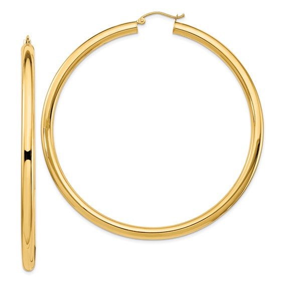 14k yellow gold 2.76 inch large round classic hoop earrings lightweight 70mm x 4mm
