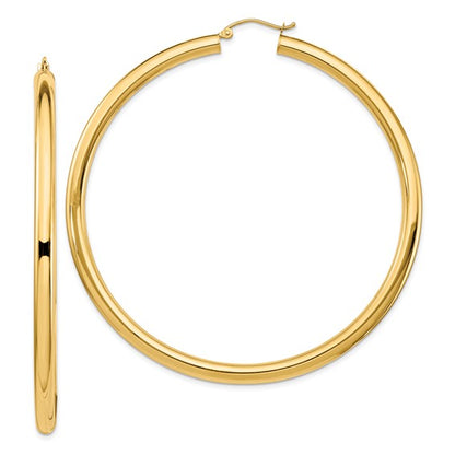 14k yellow gold 2.76 inch large round classic hoop earrings lightweight 70mm x 4mm