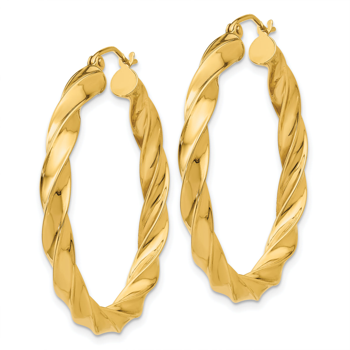 14K Yellow Gold Twisted Round Hoop Earrings 35mm x 4mm