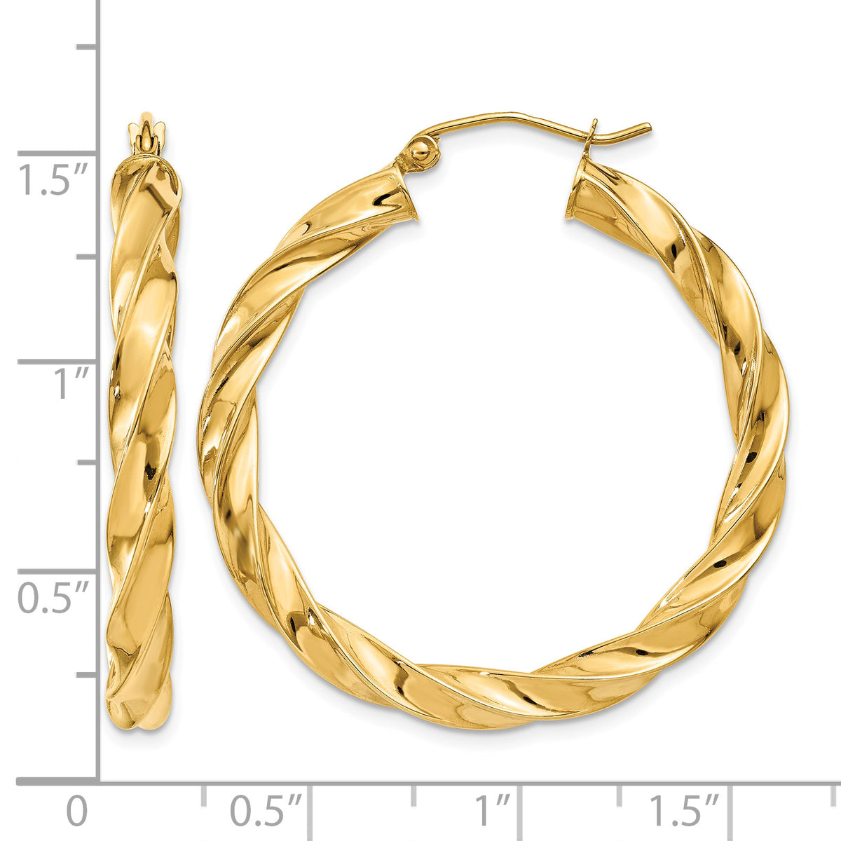 14K Yellow Gold Twisted Round Hoop Earrings 35mm x 4mm