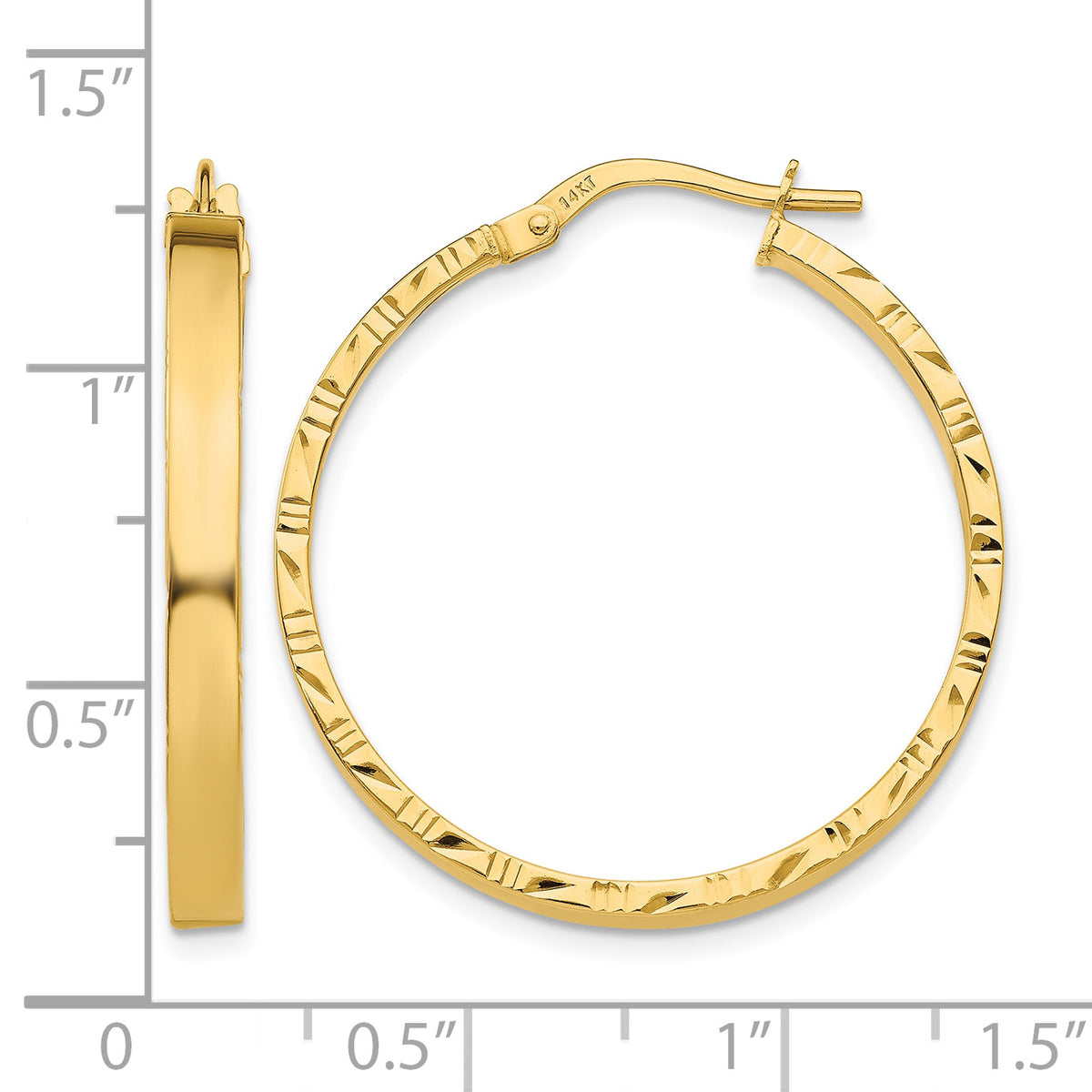 14K Yellow Gold 30mm x 3mm Diamond Cut Edge Round Hoop Earrings