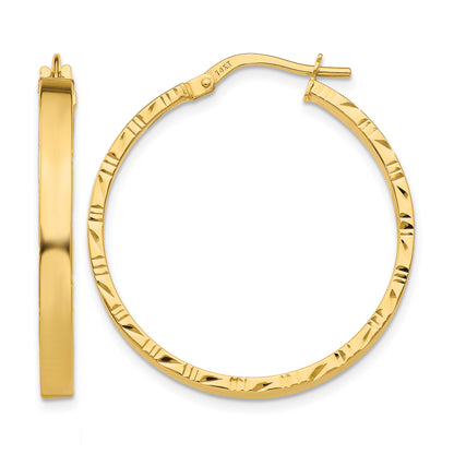 14K Yellow Gold 30mm x 3mm Diamond Cut Edge Round Hoop Earrings