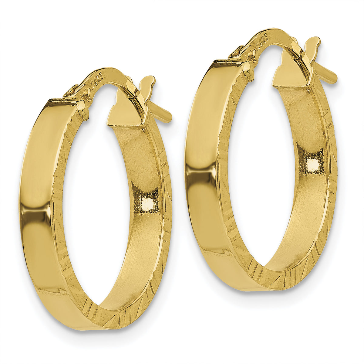 14K Yellow Gold 19mm x 3mm Diamond Cut Edge Round Hoop Earrings