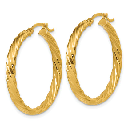 14K Yellow Gold 29mm x 3mm Textured Patterned Round Hoop Earrings
