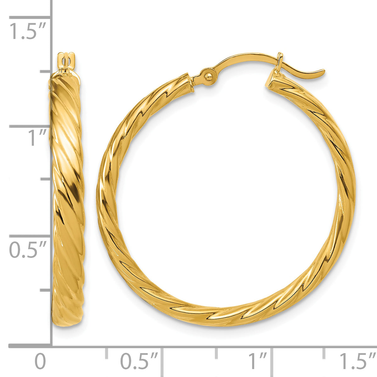 14K Yellow Gold 29mm x 3mm Textured Patterned Round Hoop Earrings