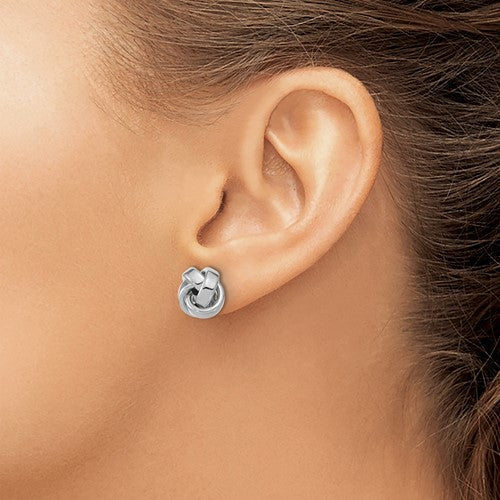 14k white gold 11mm love knot post earrings
