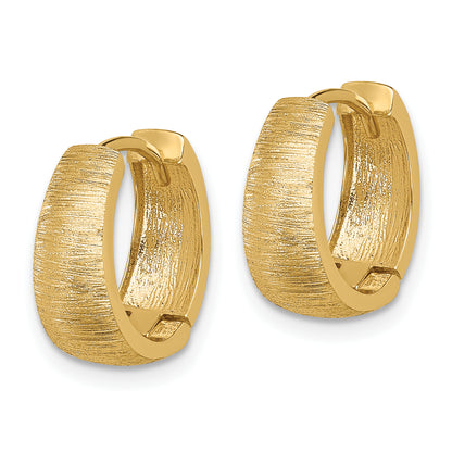 14K Yellow Gold 14mm x 5mm Textured Hinged Huggie Hoop Earrings