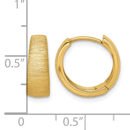 14K Yellow Gold 14mm x 5mm Textured Hinged Huggie Hoop Earrings
