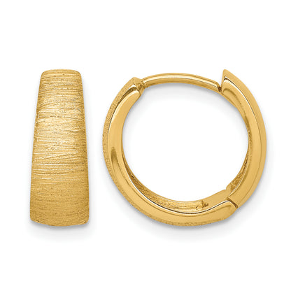 14K Yellow Gold 14mm x 5mm Textured Hinged Huggie Hoop Earrings