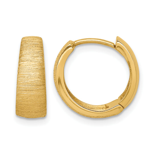 14K Yellow Gold 14mm x 5mm Textured Hinged Huggie Hoop Earrings