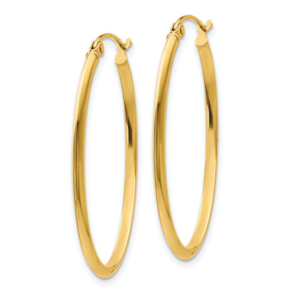 14K Yellow Gold 35mm x 20mm x 2mm Polished Oval Hoop Earrings