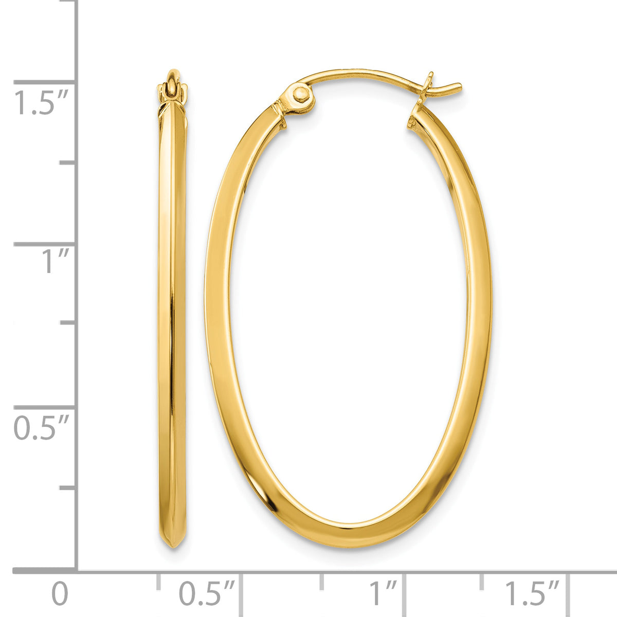 14K Yellow Gold 35mm x 20mm x 2mm Polished Oval Hoop Earrings