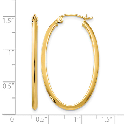 14K Yellow Gold 35mm x 20mm x 2mm Polished Oval Hoop Earrings