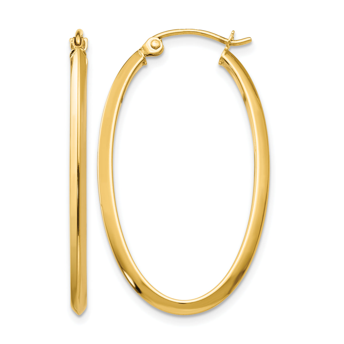 14K Yellow Gold 35mm x 20mm x 2mm Polished Oval Hoop Earrings