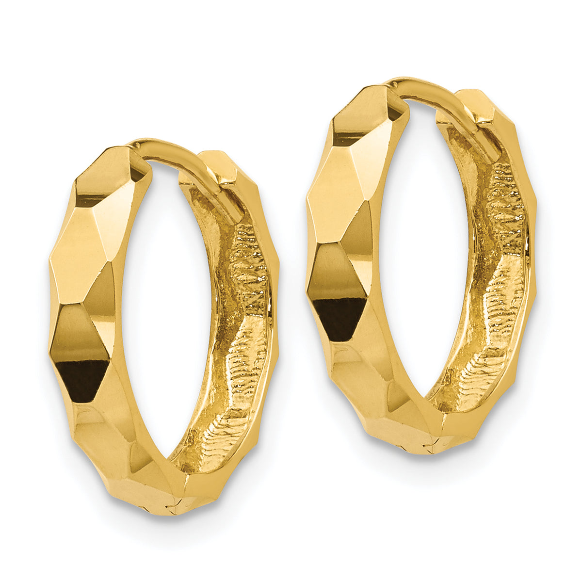 14K Yellow Gold 14×14×3 mm Modern Hinged Huggie Hoop Earrings
