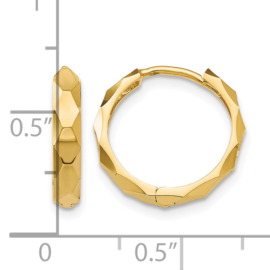 14K Yellow Gold 14×14×3 mm Modern Hinged Huggie Hoop Earrings