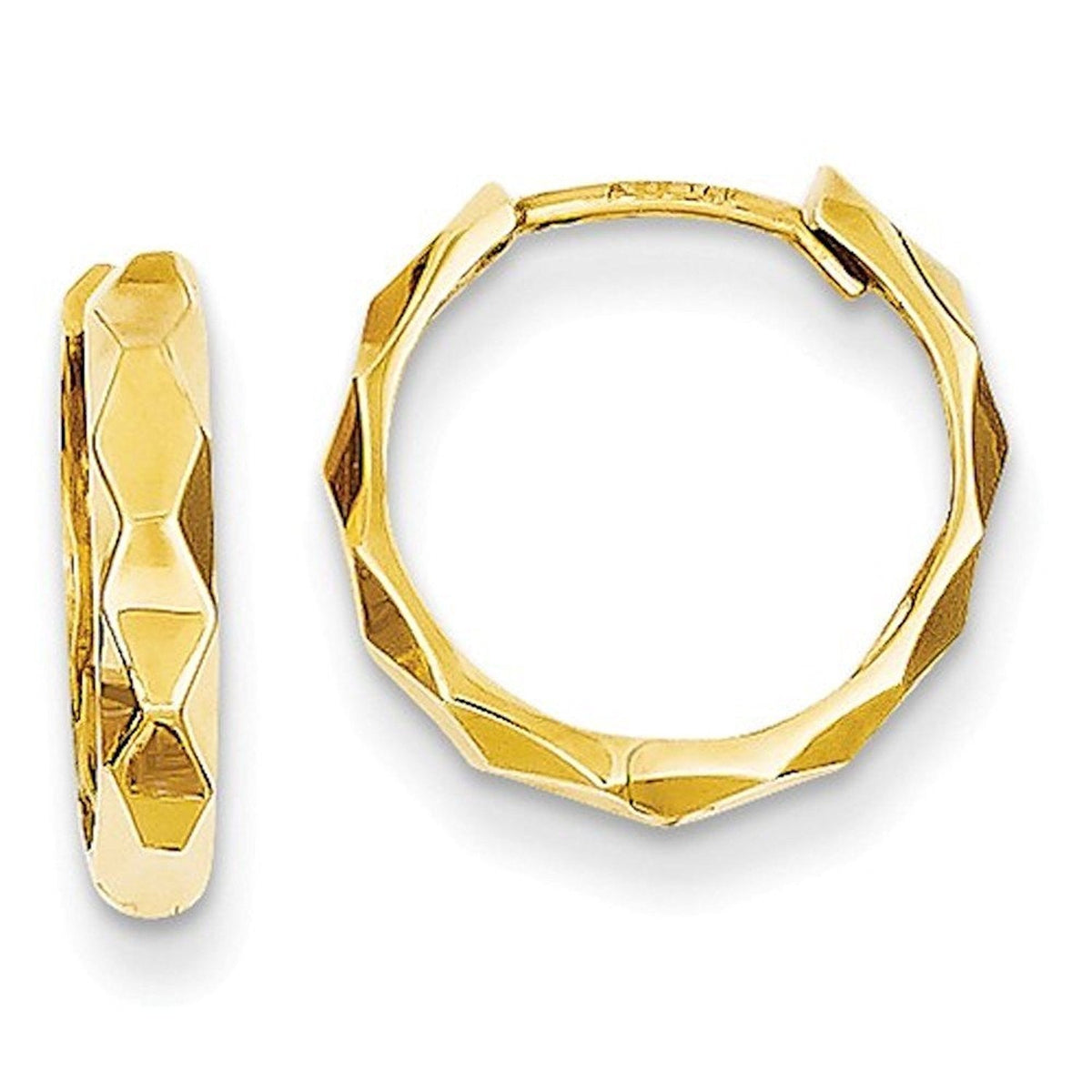 14K Yellow Gold 14×14×3 mm Modern Hinged Huggie Hoop Earrings