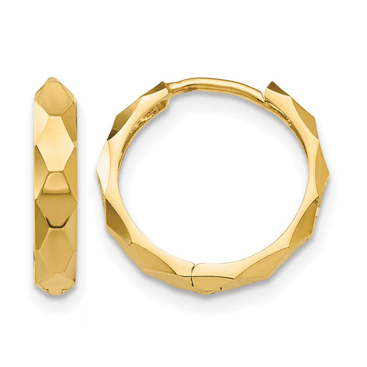 14K Yellow Gold 14×14×3 mm Modern Hinged Huggie Hoop Earrings
