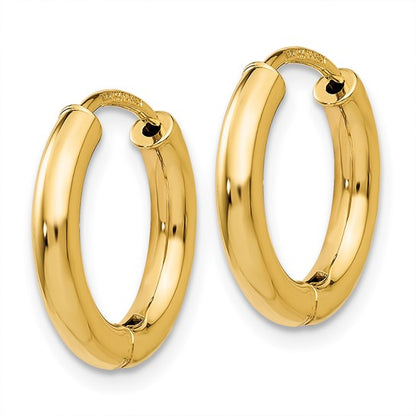 14k Yellow Gold Classic Huggie Hinged Hoop Earrings 14mm x 15mm x 2mm