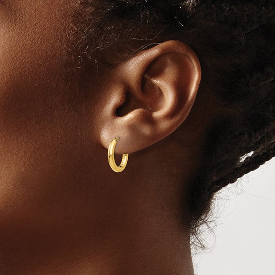 14k Yellow Gold Classic Huggie Hinged Hoop Earrings 14mm x 15mm x 2mm