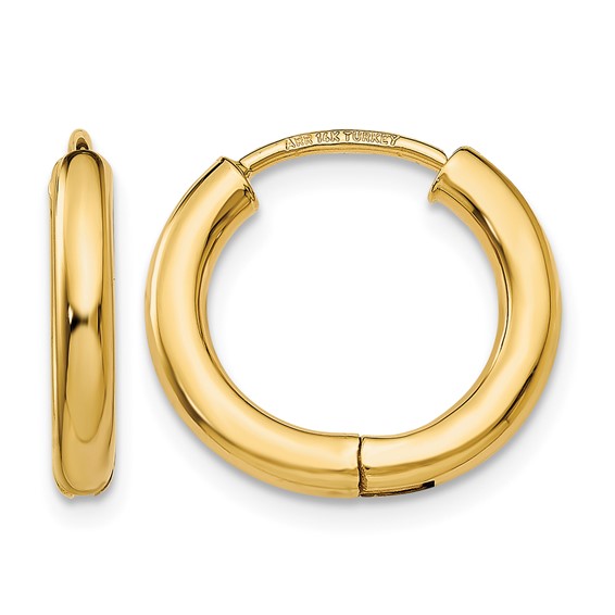 14k Yellow Gold Classic Huggie Hinged Hoop Earrings 14mm x 15mm x 2mm