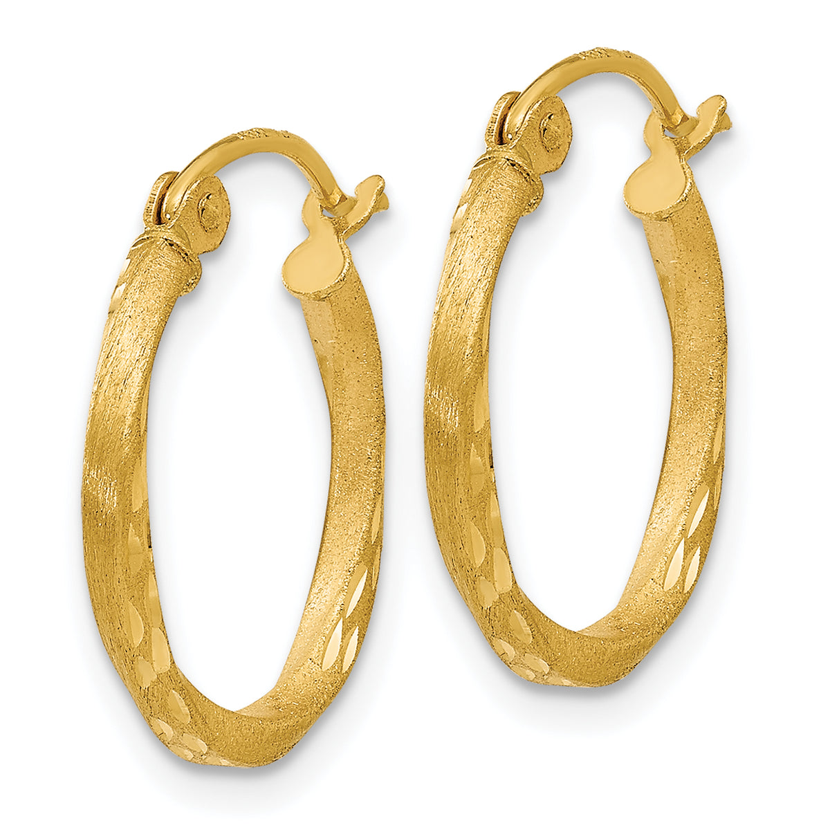 14K Yellow Gold 17mm x 2mm Satin Diamond Cut Twisted Round Hoop Earrings
