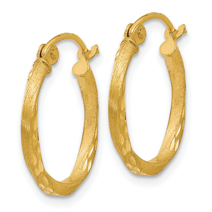14K Yellow Gold 17mm x 2mm Satin Diamond Cut Twisted Round Hoop Earrings