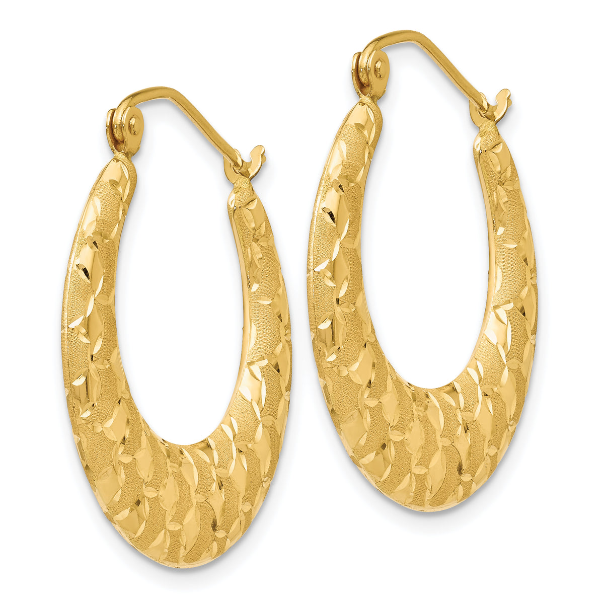 14K Yellow Gold 26mm x 3.5mm Laser Cut Patterned Round Hoop Earrings