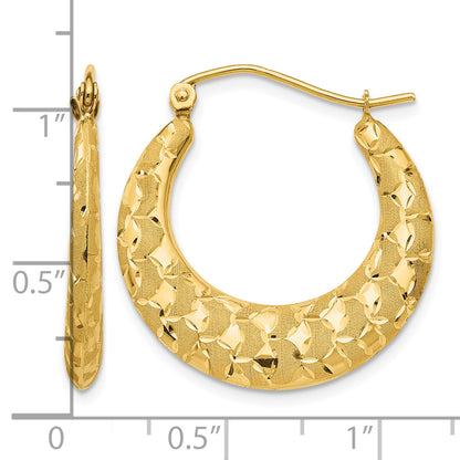 14K Yellow Gold 26mm x 3.5mm Laser Cut Patterned Round Hoop Earrings